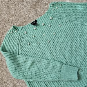 Mint Green Knit Sweater with Pearl Accents, Women's/Teens Size Small